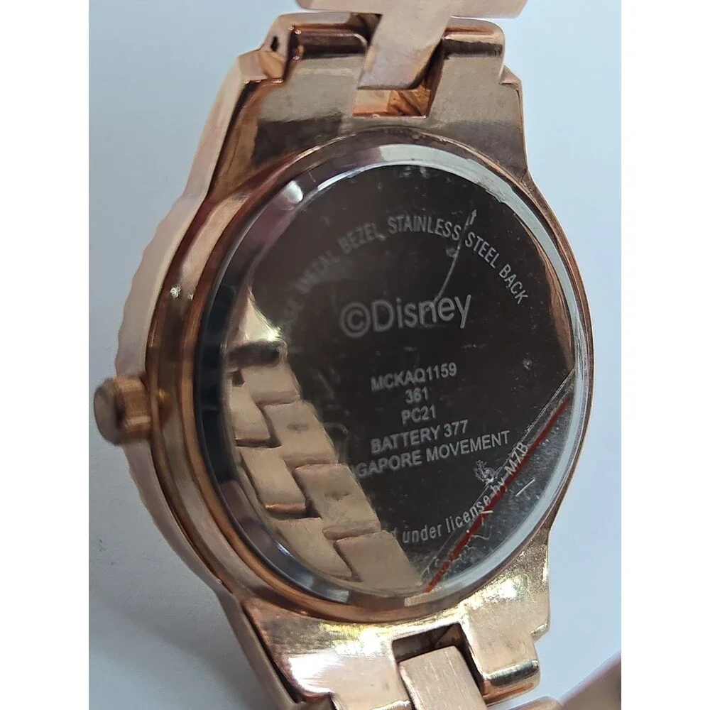 Womens Disney Mickey Mouse Quartz Rose Gold White Crystal Watch New Battery